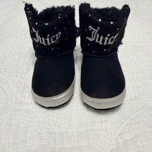 Juicy Couture Black Boots with Silver Trim and Embroidered Logo